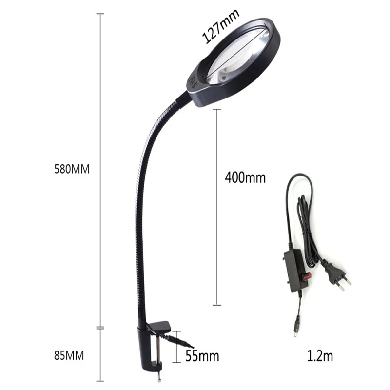 5X 8X 10X 20X Optical Magnifying Glass Lamp 2 in 1 Lighted Magnifier Lamp Adjustable LED Light Hands-free Loupe Flexible Arm