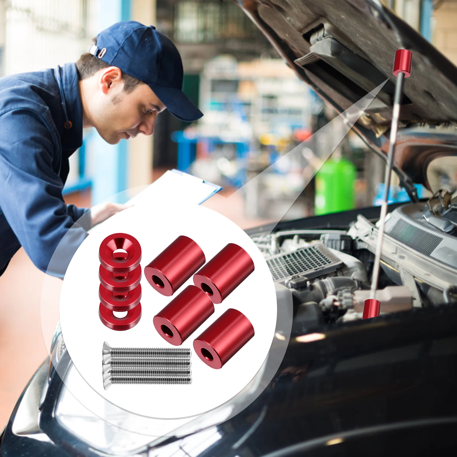 

Universal 6MM Spacers Replacement Parts Hood Riser Engine Hood Spacers Ventilation Car Radiator Motorcycle Accessories