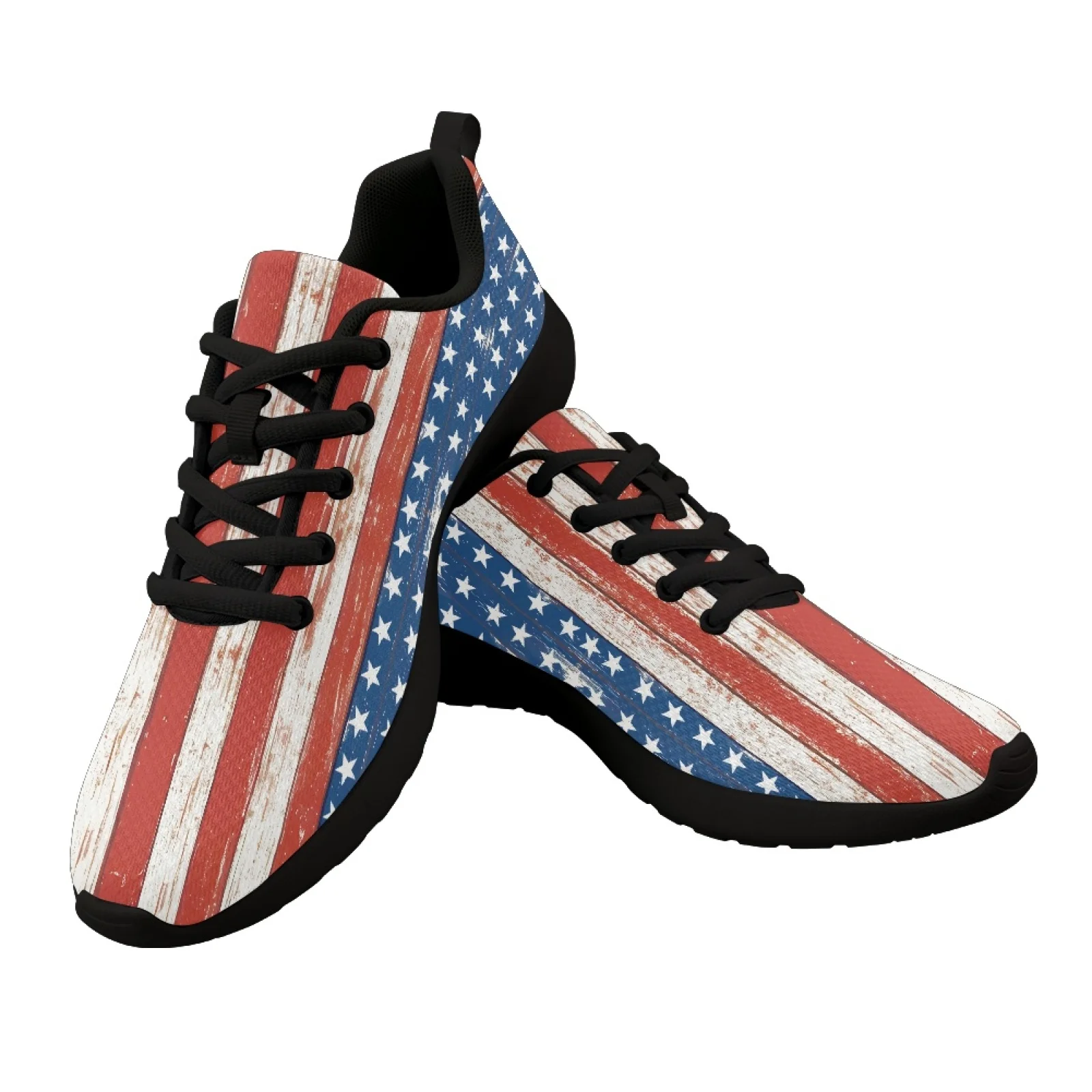 Cute US Flag Print Summer Mesh Ladies Sneakers Sport Jogging Running Shoes For Woman Men Lace Up Flats Casual Shoes Tennis Shoes
