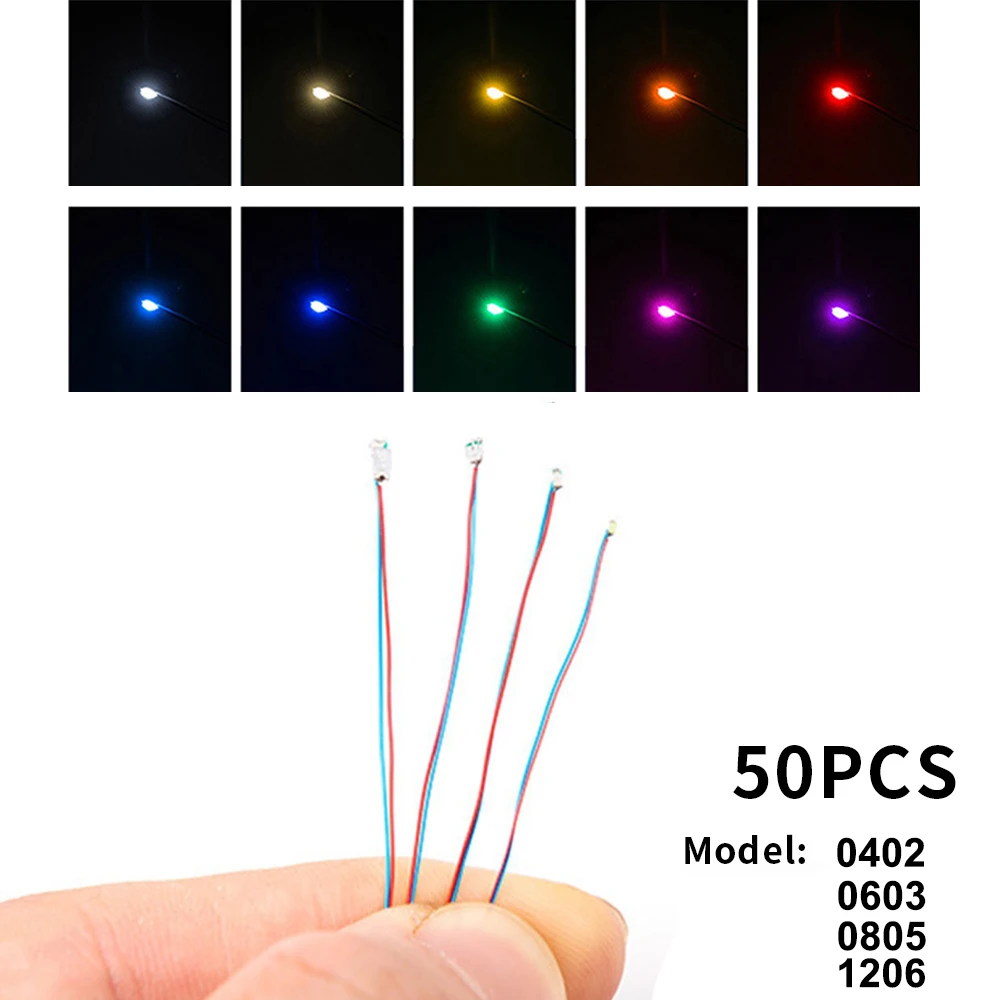 50Pcs/Lot 0402 0603 0805 1206 LED SMD Lamp Wire for Railway Model DIY Scenes Red Blue Line Micro Pre-soldered Wired Chip 30cm 3V