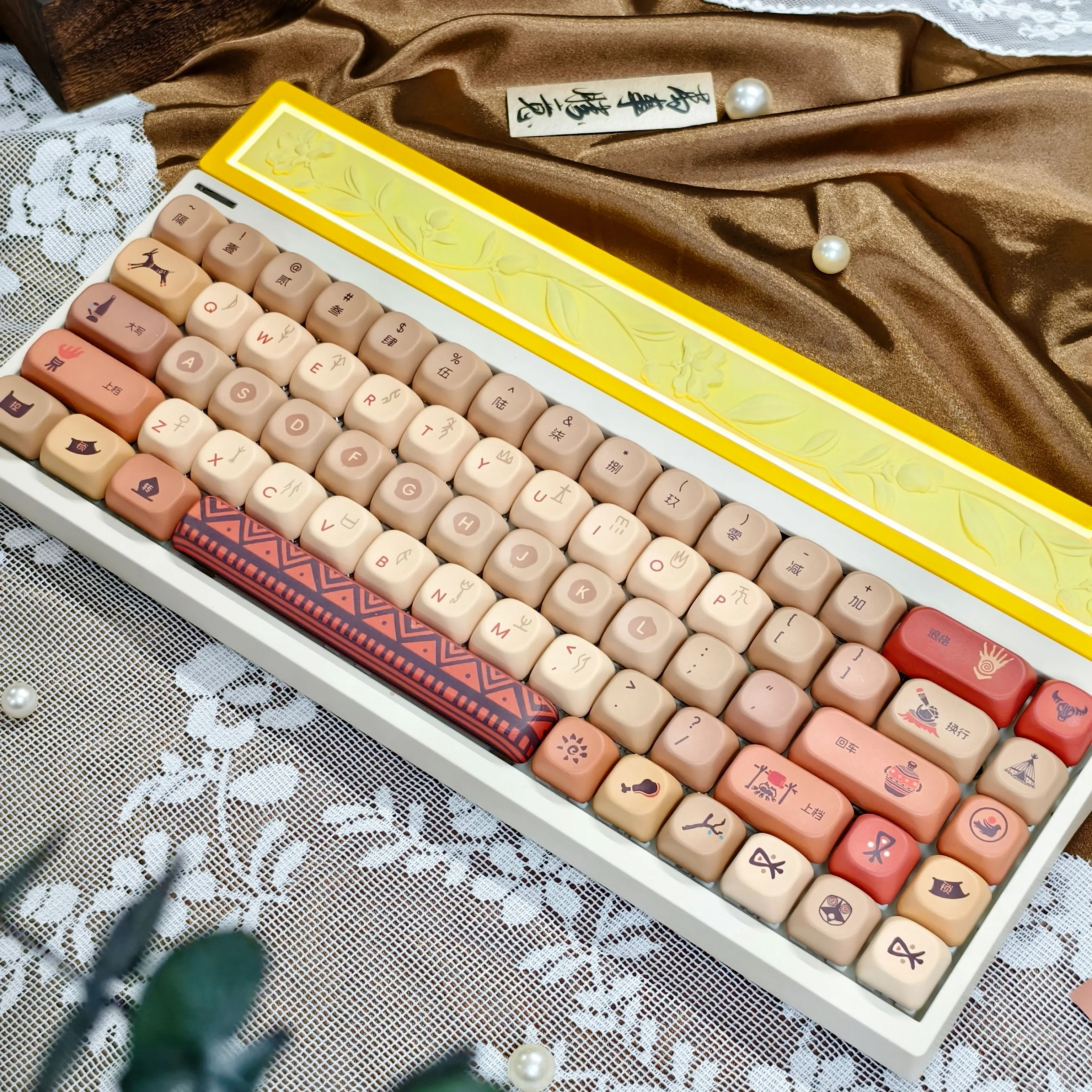 Primitive Tribe Keycap Cherry Qx3 Sublimated Mechanical Keyboard 134Keys For Alice Keyboards Side Engraved Retro Brown Keycap