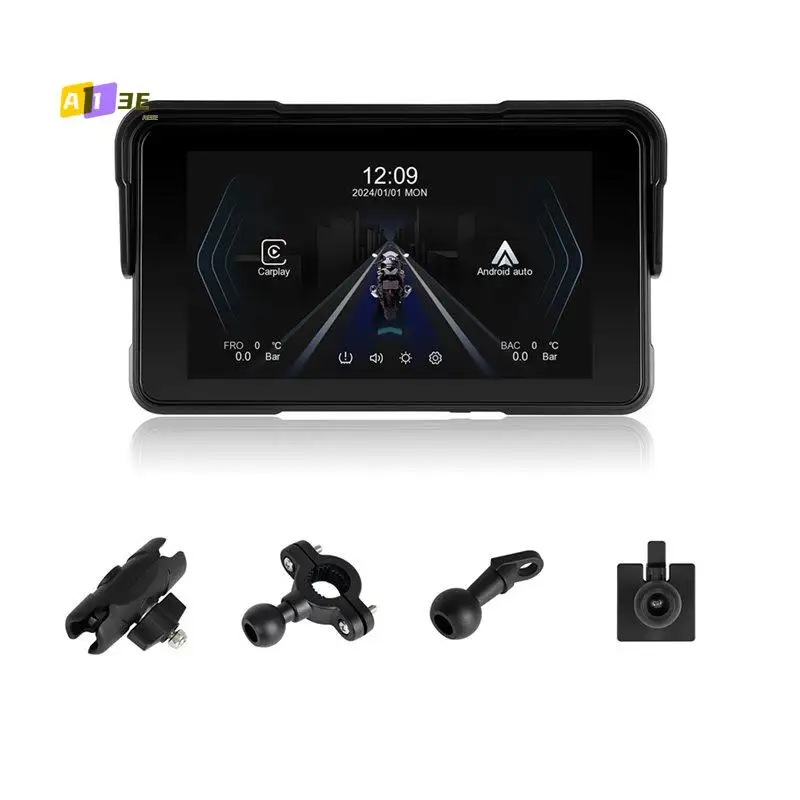 A03E-5'' Motorcycle Wireless Carplay Android Auto Smart Screen Player Waterproof Navigation Moto DVR Recorder