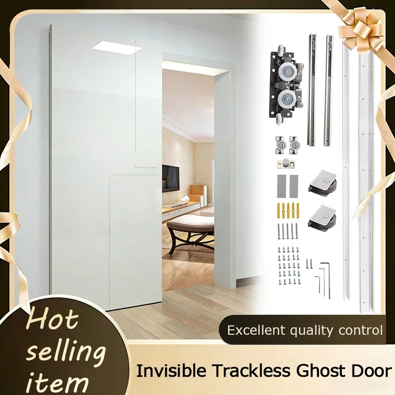 

Ghost Door Hardware Two-Way Buffer Damping Invisible Track For Sliding Wood Door Bedroom Partition Side Mount Hanging Track