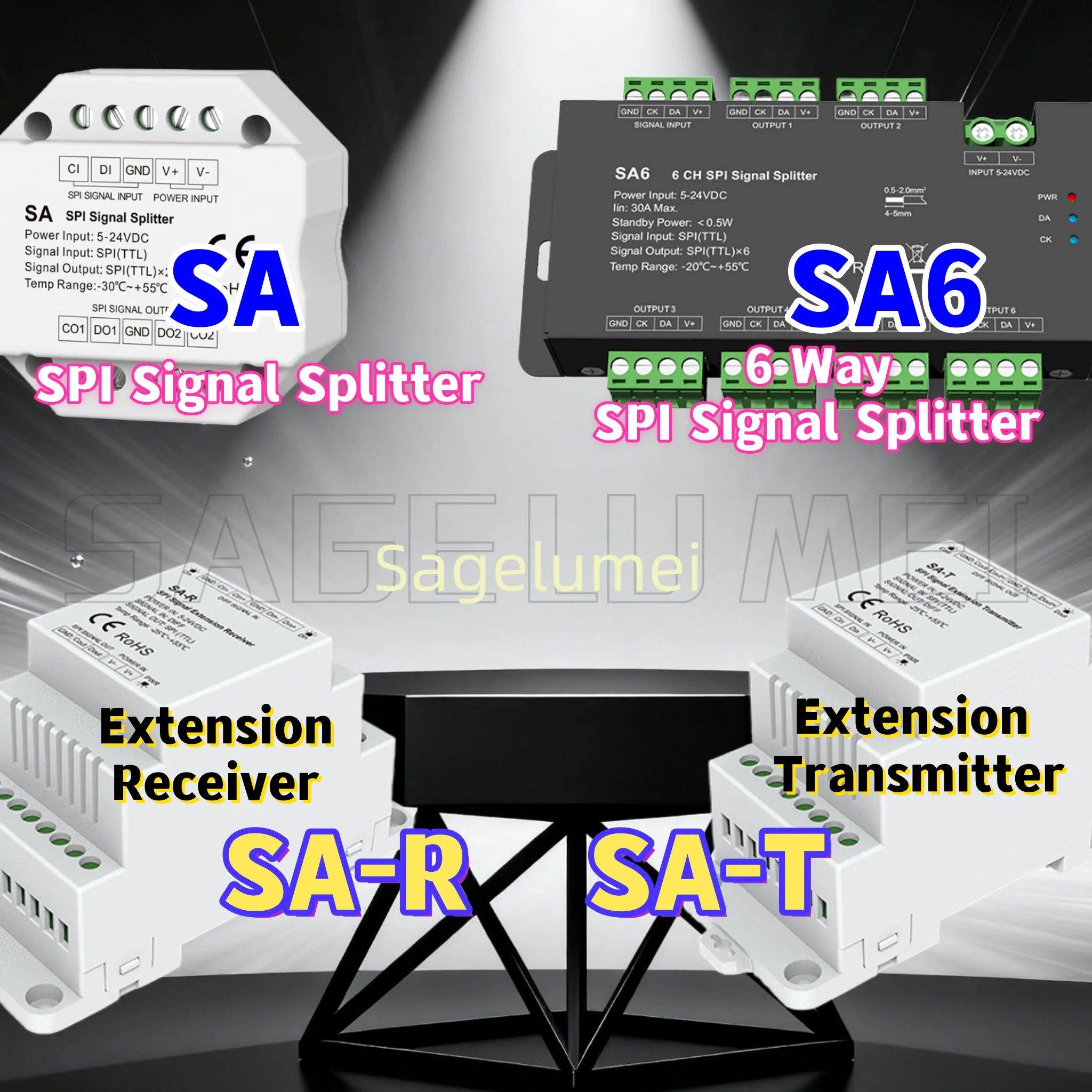 

Разветвитель сигнала SPI, двухсторонний светодиодный усилитель SA SA6 SA-T SA-R Skydance DC5-24V, выход сигнала SPI (TTL) для пиксельного контроллера, 6-контактный