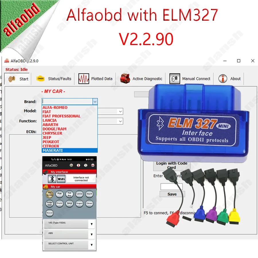 2023 AlfaOBD V2.3.2 Work with Mini327 Adapter for Fiat / Alfa Romeo / Lancia