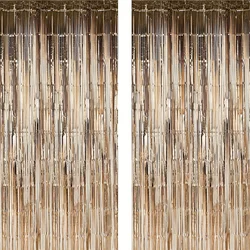 2pack Champagne Tassel Background Decoration Set Metallic Foil Tassel Curtain Background Suitable for important scene