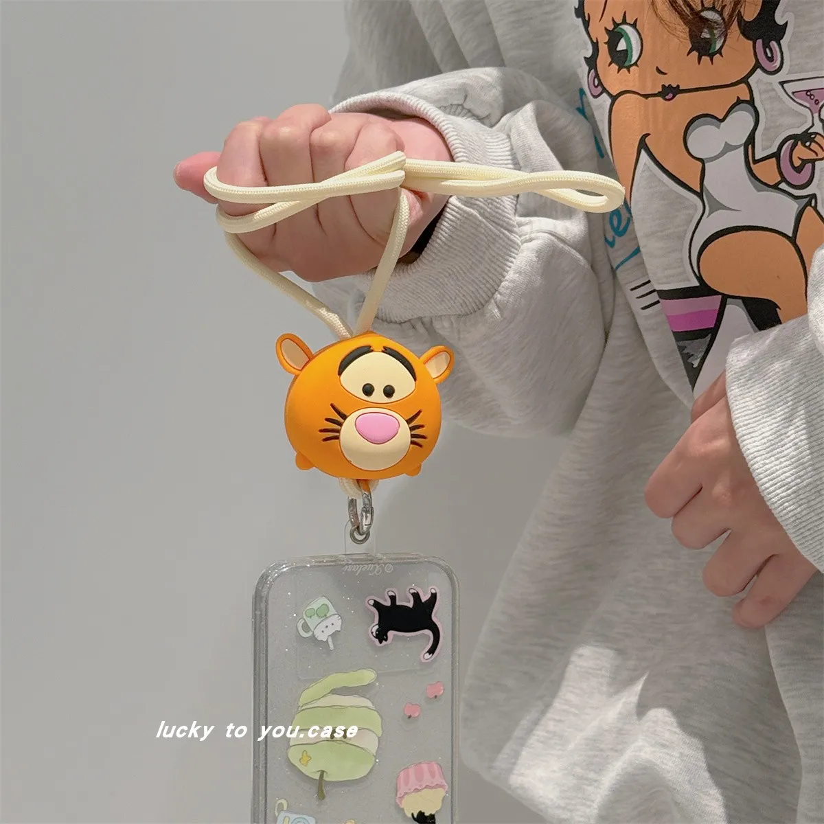 Disney Anime Piglet Eeyore Tiger Creative 3D Silicone Doll Phone Hanging Rope Cute Cartoon Stitch ID Hanging Neck Long Rope Gift