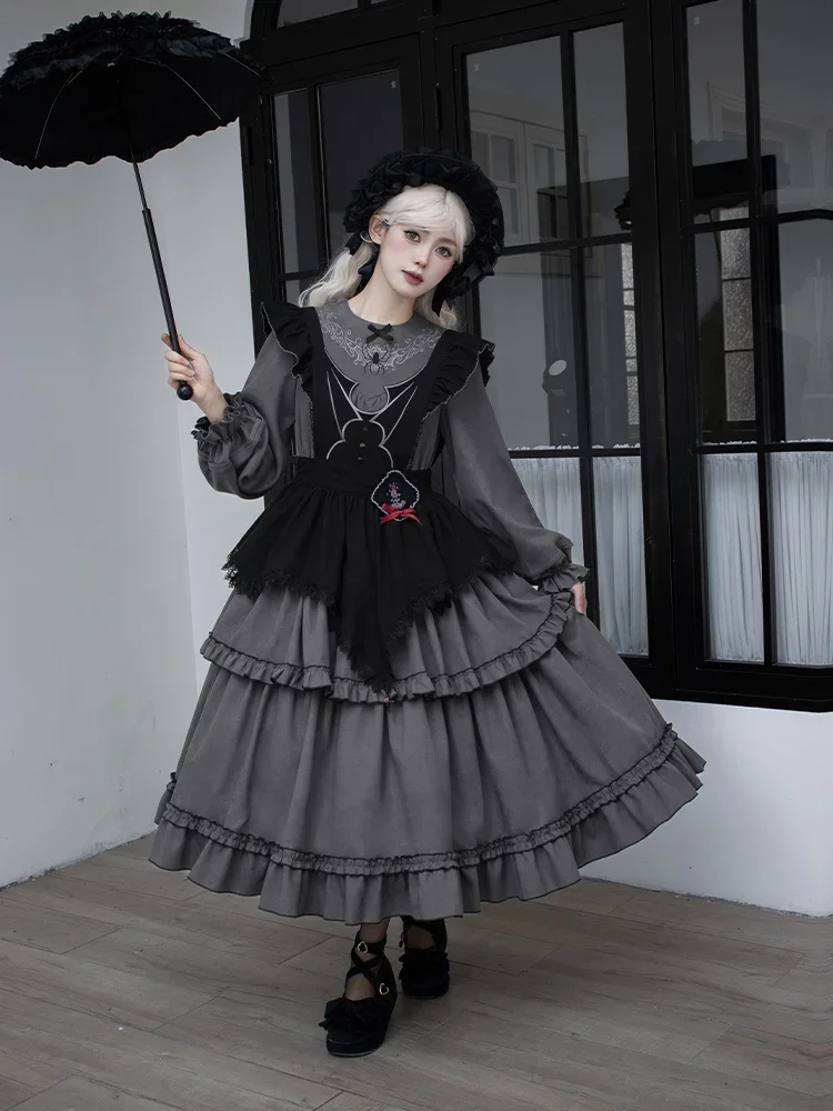 

2025 new Autumn/winter Lolita Sweet Girl Dress Castle Night With Puji Original Gothic Three Section Embroidered Op Twin Dress