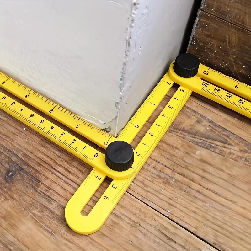 4-Arm Multi-Angle Measuring Ruler, Adjustable Foldable Template Tool, Universal Angle Layout Locator for Woodworking