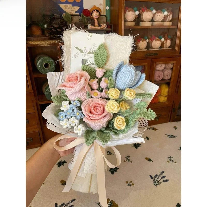 

Valentine's Day Handmade Knitted Rose Flower Bouquet Material Kit Creative Gift DIY Craft Wool Blend Bouquet 520 Special Offer