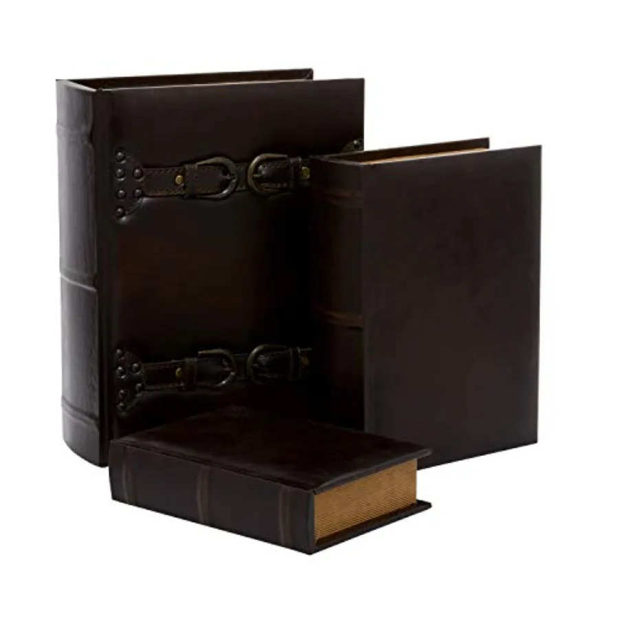

Wooden Decorative Box Faux Storage Book Book Shaped Boxes with Faux Leather Detailing Set of 3 Decorative Keepsake Boxes 14" 11