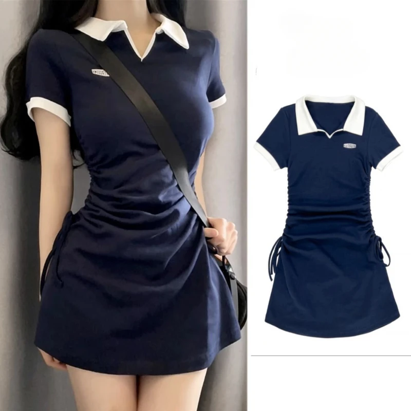 

Pure desire spicy girl college polo collar dress for children's summer 2024 new high-end slim fit short skirt