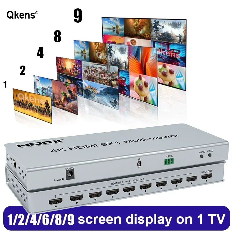 4K 9x1 HDMI Multiviewer 9 in 1 Out Seamless Switch 10 Display Modes HDMI Quad Screen Multiviewer 9 Channel Video Multiplexer