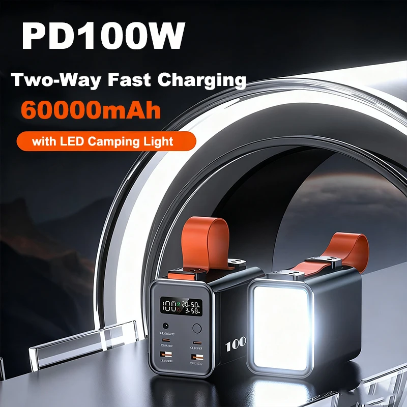 

Power Bank 60000mAh with 12V DC PD100W Fast Charging Portable Charger External Battery for Laptop iPhone Samsung Outdoor Camping