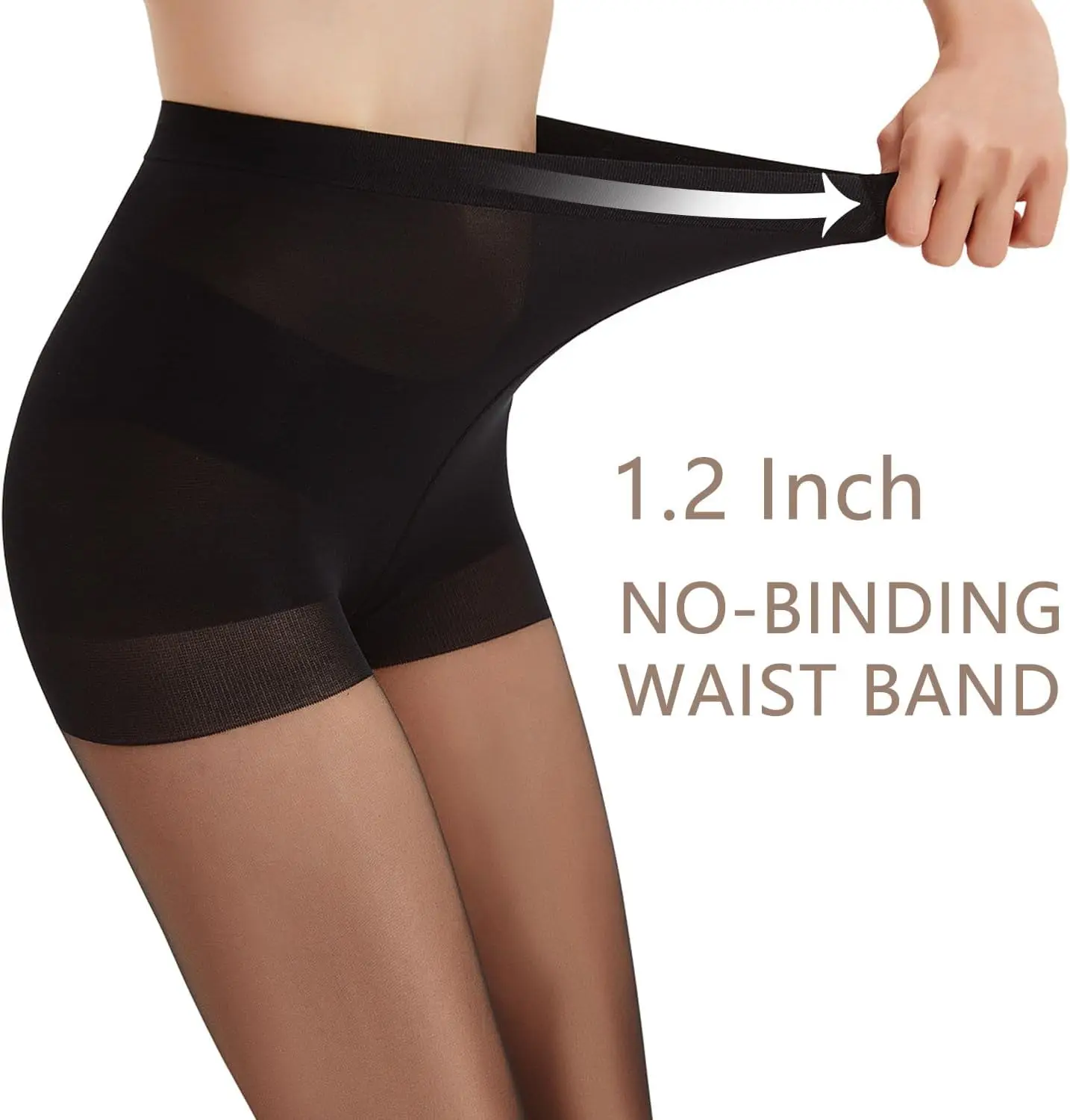 

1 Pair Black Sheer Tights for Women - 20D Not Rip Control Top Pantyhose with Reinforced Toes - Resist Tears