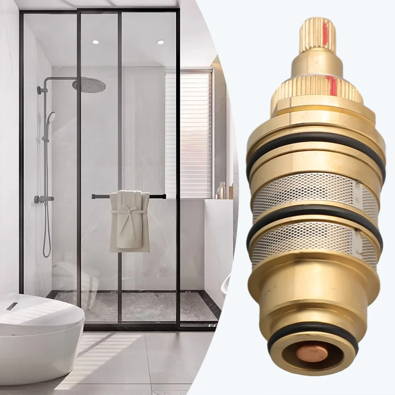 Temperature Control Valve For Shower Bar Brass Golden Spool Control Precision Built-in Thermal Components Safety Override Knob