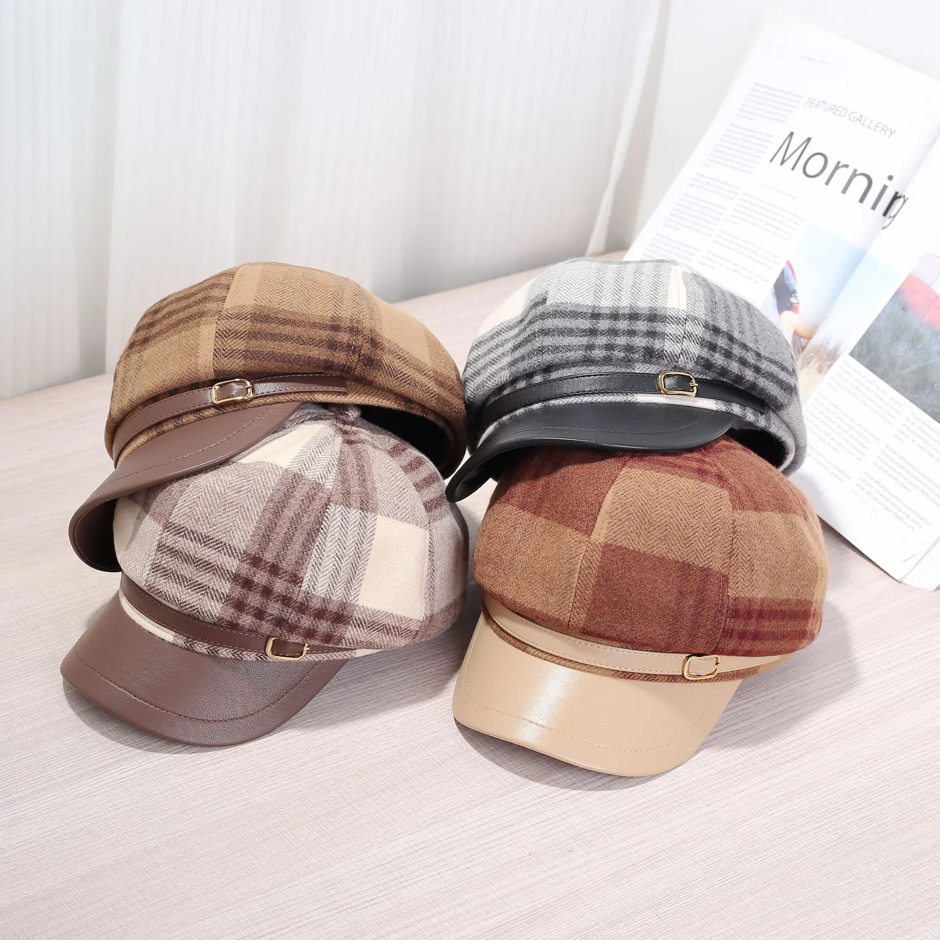 Winter British Literary and Artistic Painter Hat Hong Kong Style Coffee Color Bere Newsboy Hat Spring