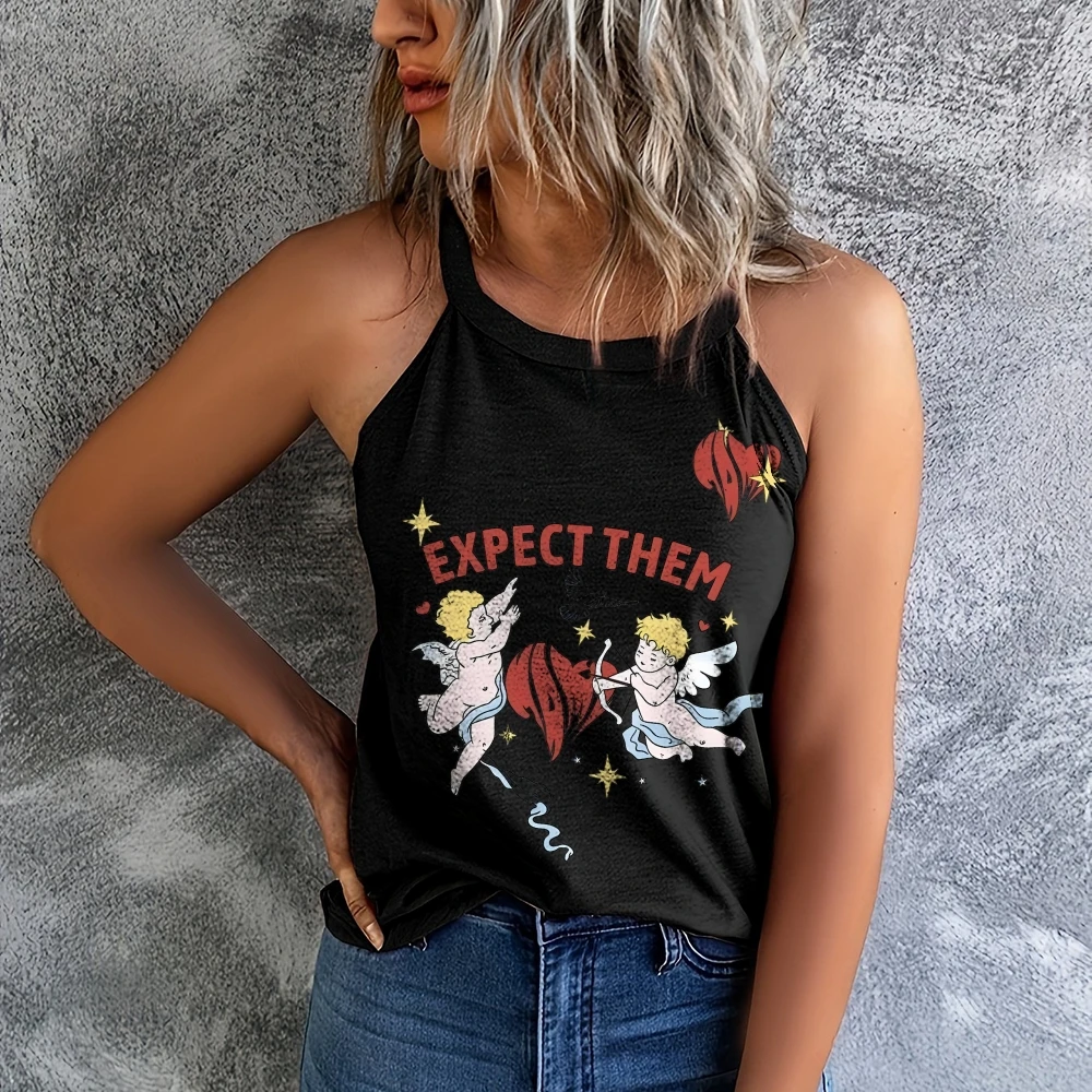 Expect Them Cupid Women's Solid Color Versatile Vest,Women's Vest,Round Neck Vest,TrendyTops,Summer Tank Top,Work Out Tank Top