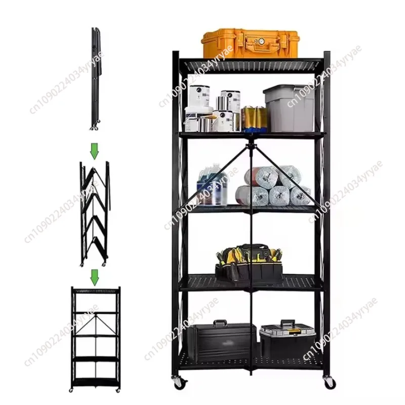 5-Layer Foldable Mesh Steel Metal Rack Black and White Microwave Oven Tableware Storage Storage Rack