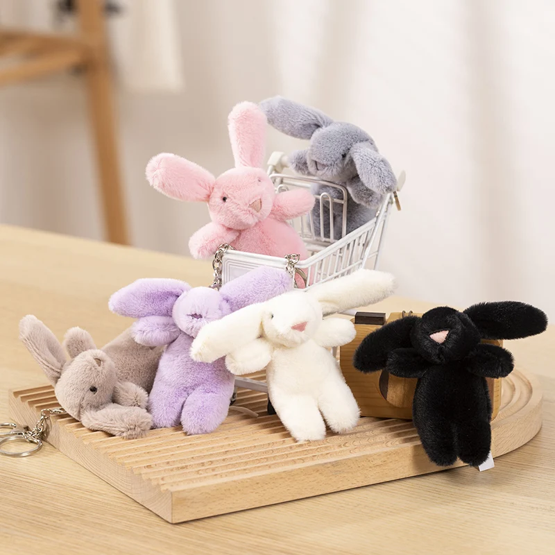 Small Rabbit Plush Keychains Cute Plushie Doll Anime Kawaii Bunny Toys for Children Pendant Key Chain Woman Girl Birthday Gift