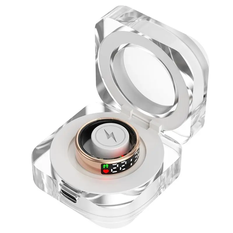 AB25-Smart Ring RS08 Heart Rate Health Monitor 5ATM Waterproof Multi Sport Modes Blood Oxygen Tracker With Charge Compartment 11