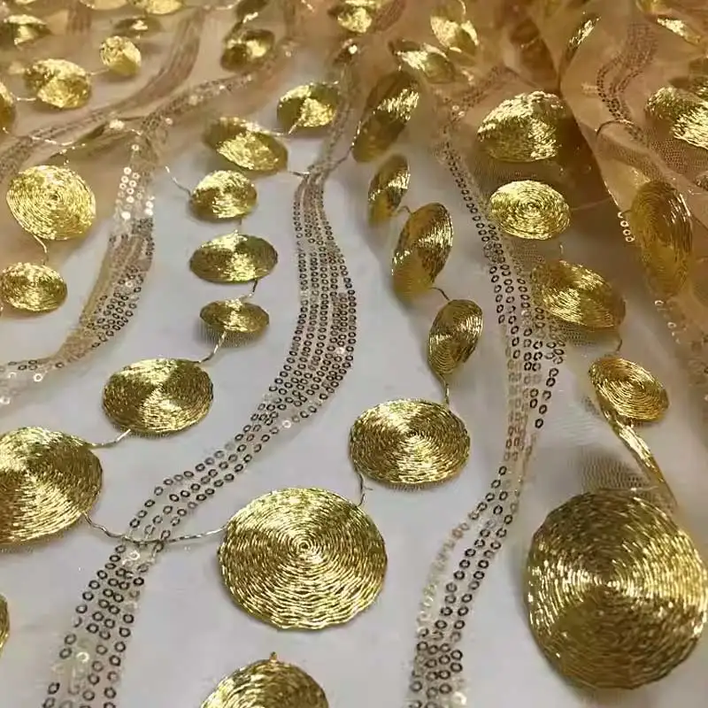 Filato di maglia di perline di paillettes filo d\'oro di alta qualità/tessuto per abbigliamento da ricamo in pizzo/materiale da negozio/tessuto a