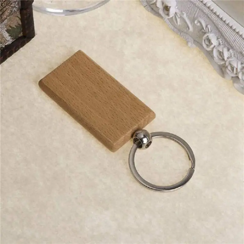 A32HOT-320Pcs Blank Rectangle Wooden Key Chain DIY Wood Keychains Key Tags Can Engrave DIY Gifts