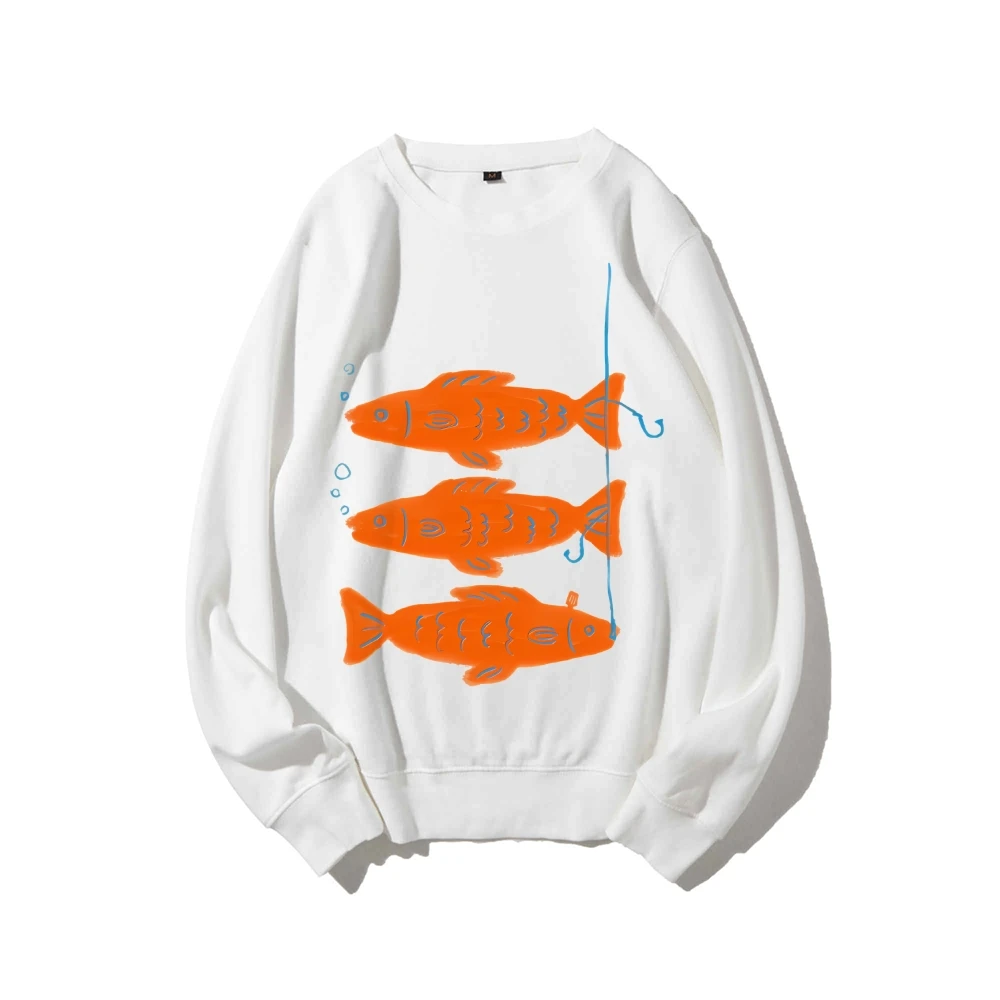 

Graphic Sweatshirt Orange Fish Sweatshirt 100% Cotton, High Quality Oversize Sweatshirt. Cartoon Fish Print Casual Y2K Vibe