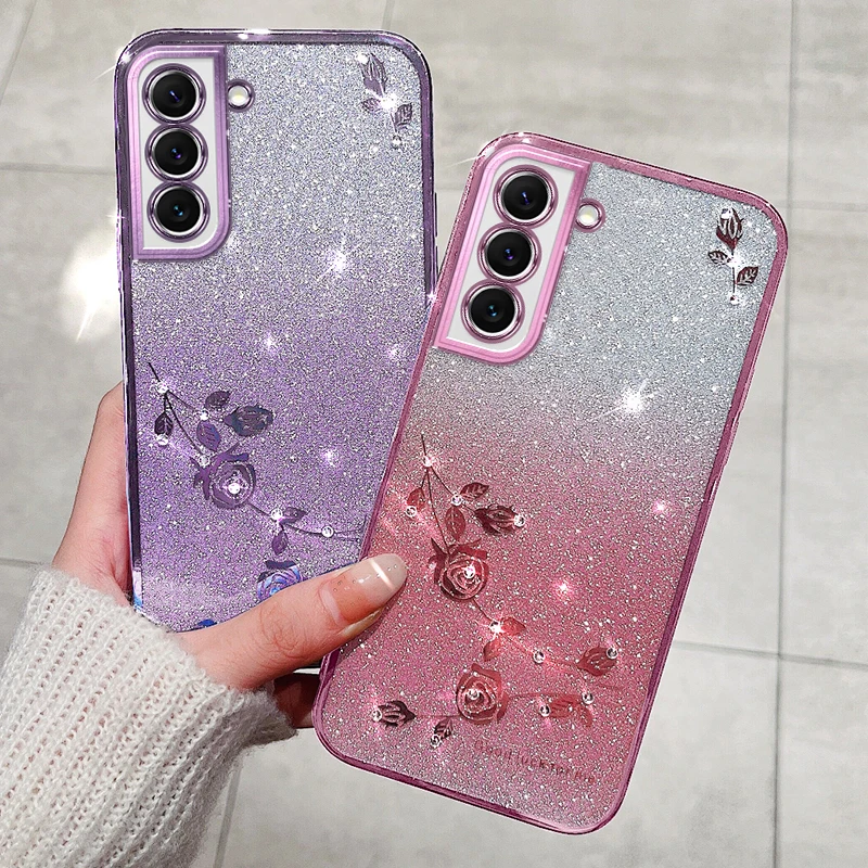 Gradient Glitter Phone Case For Samsung S23 FE S22 S21 Plus Note 20 Ultra A25 A04S A14 A24 A34 A54 A13 A53 Matte Diamond Cover