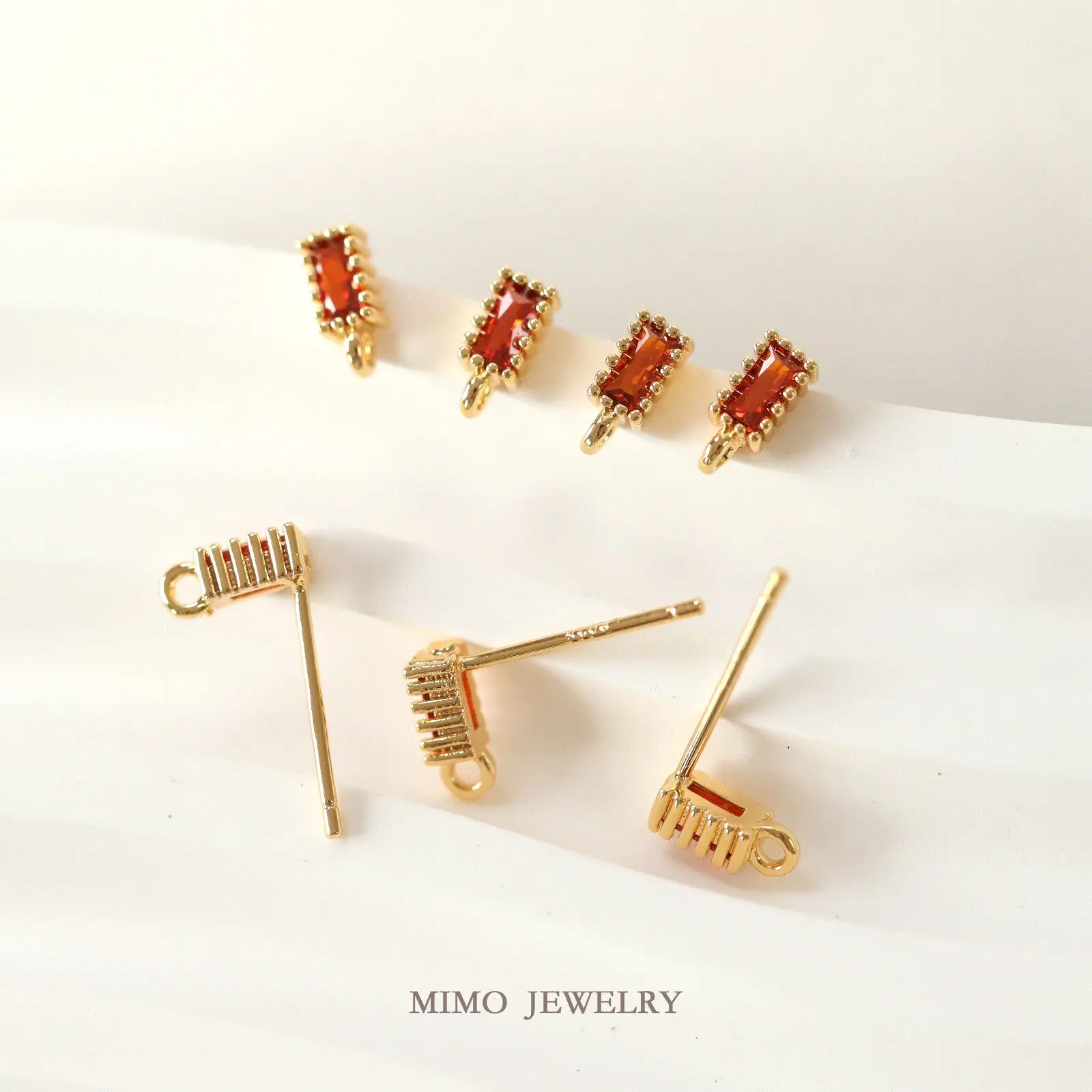 Gold-plated Colored Cake Edge Square Zircon 925 Silver Needle Stud Earrings DIY Handmade Accessories