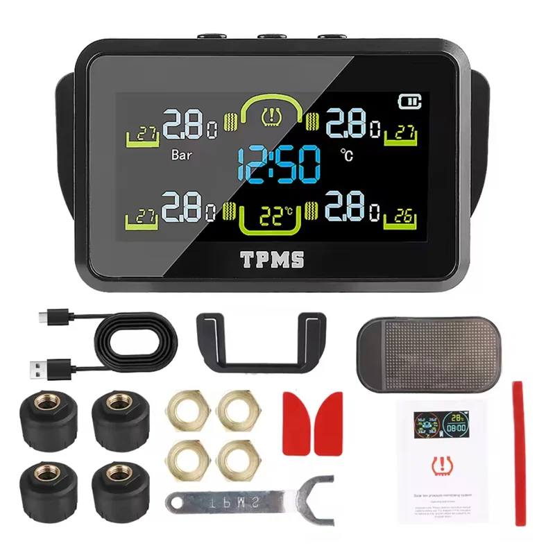 A03Z-Tire Pressure Monitoring System Solar TPMS T14-1 With 4 External Sensors–Car Tyre Pressure Monitor Temperature Warning