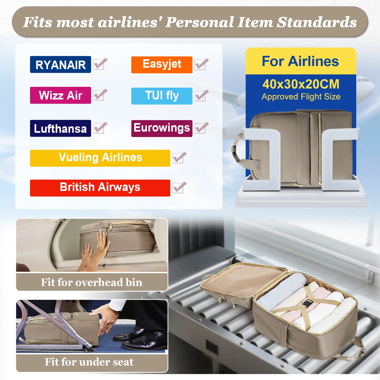 Ryanair 40x30x20 mochila de viagem para mulheres, professor executivo mochila portátil saco escolar casal mochila moda tendência feminina saco