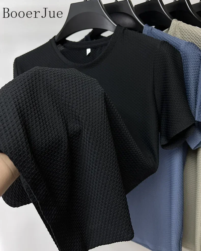 Markenkleidung 6XL Sommer Eisseide Hochwertige Einfarbige Kurzarm-T-Shirts für Herren Atmungsaktives Modisches T-Shirt für Männer – Detail 5