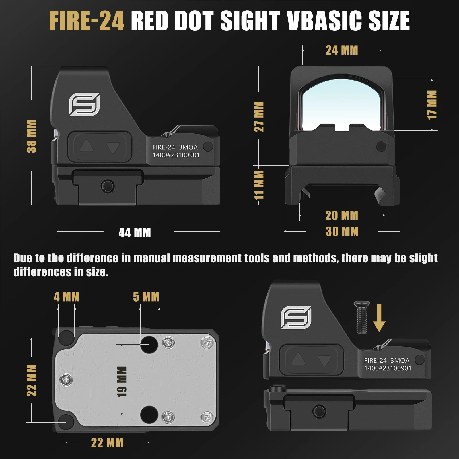 SPINA OPTICS-HD Red Dot Sight Scope, Tiro Rápido, Riflescope, 3 MOA, 12ga,. 223, AR15, 5,56, 7,62x39, 308win