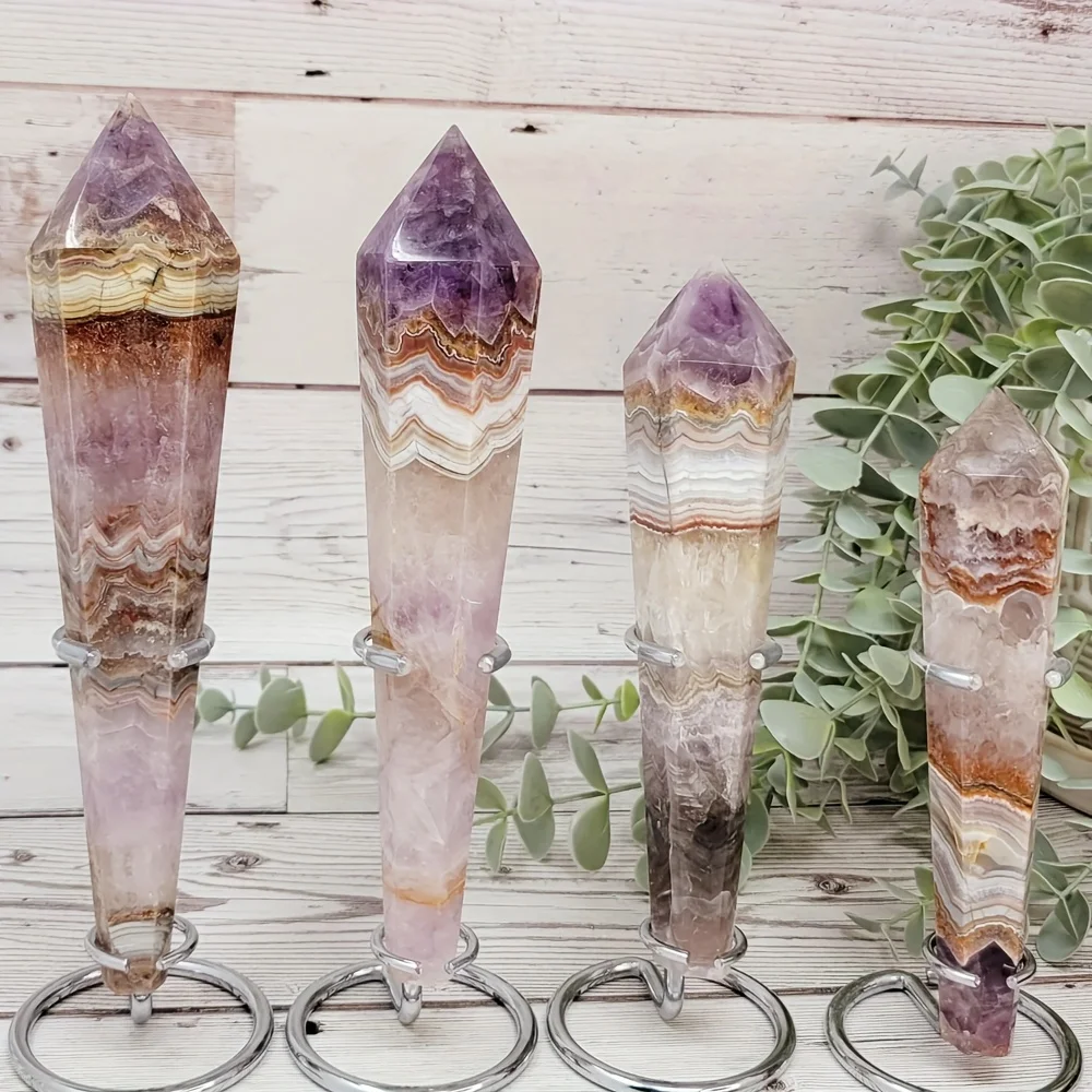 

1pc CRYSTALHOLA Bohemian Amethyst Lace Agate Wand - Marbled Purple & White Crystal Decorative Stone