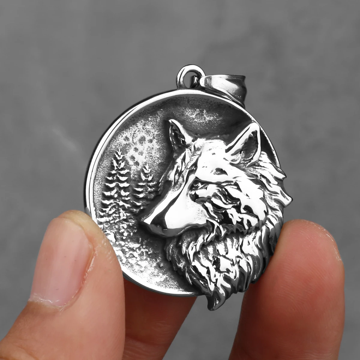 Viking Double Sided Retro Wolf Head Pendant Men's Street Fashion Charm Stainless Steel Pendant Necklace Boyfriend Jewelry Gift