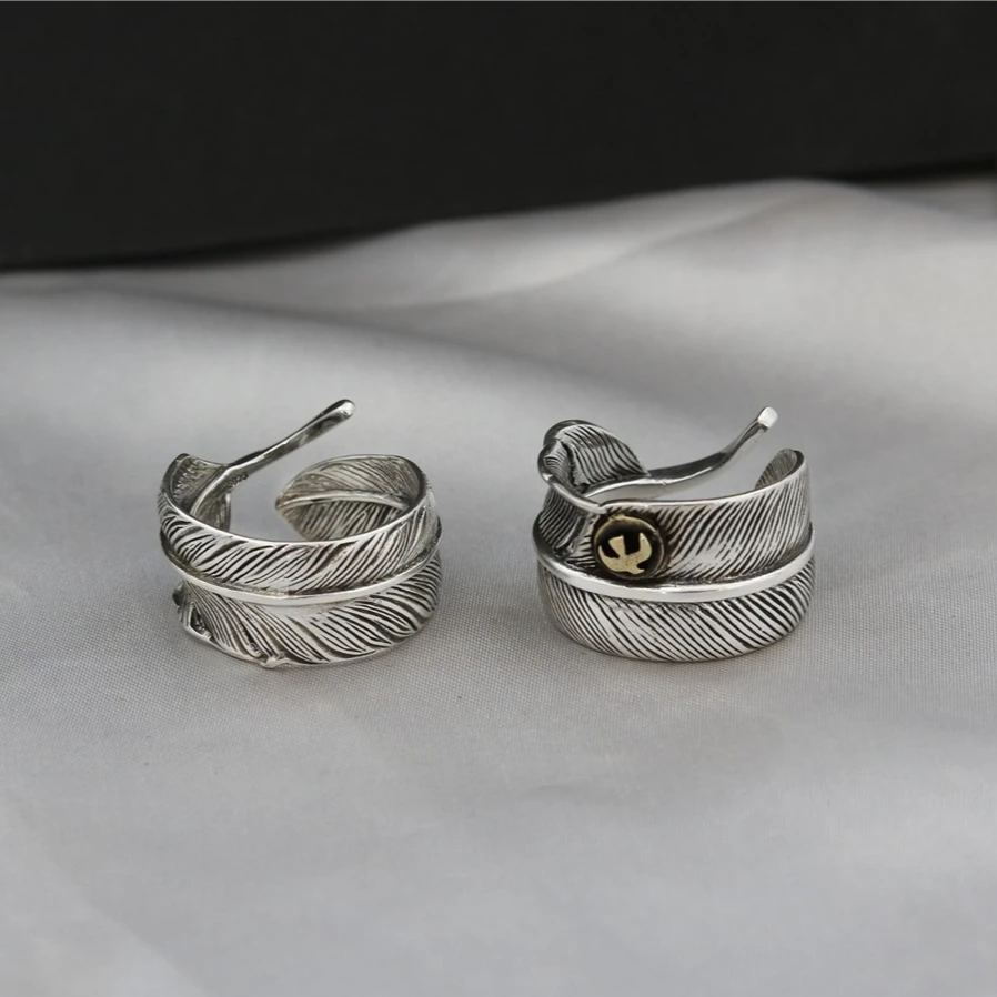 

Takahashi Goro's Goro Asuka Ring Thai Silver Vintage Thai Silver Feather Open Ring Trendy Men's Couple Matching Rings