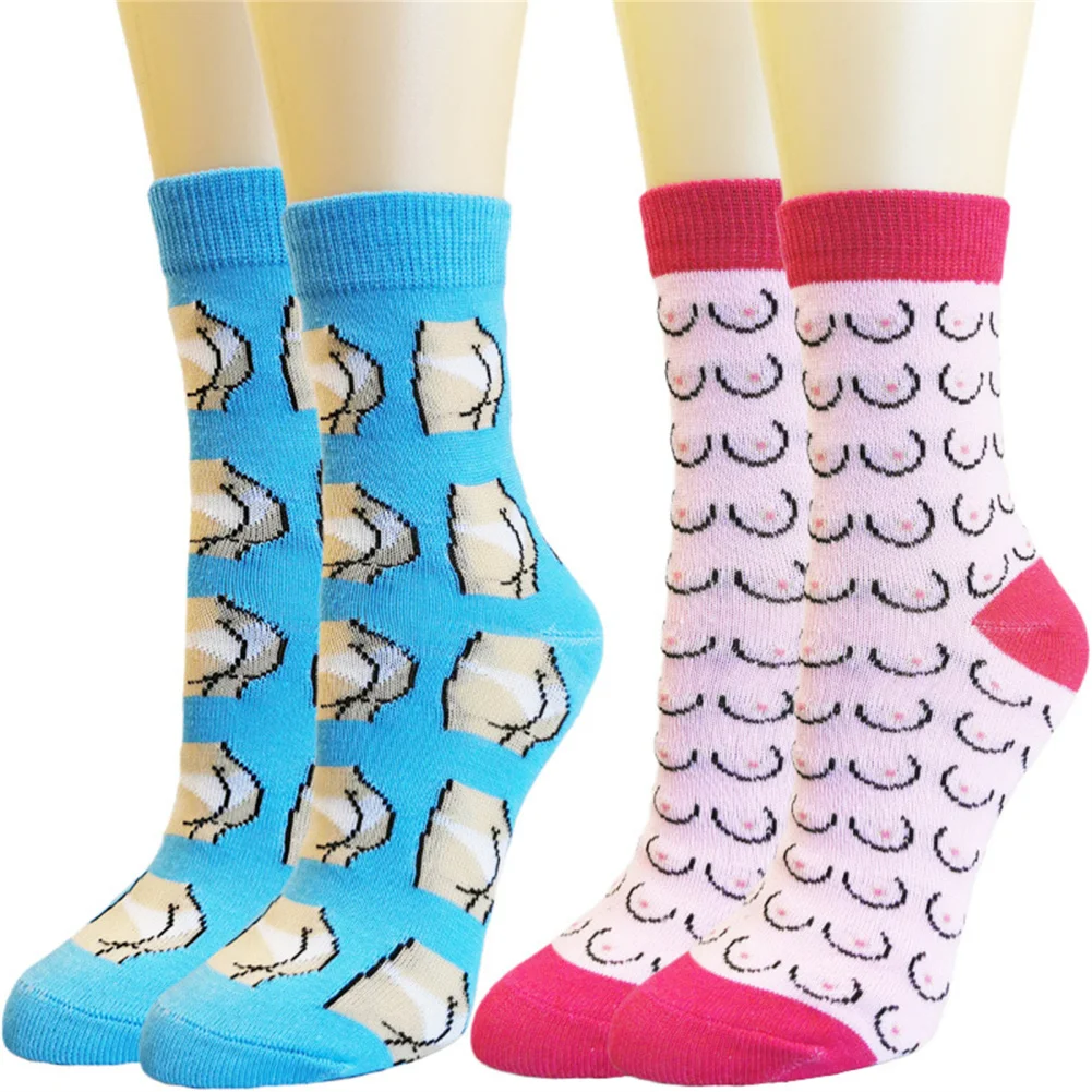 

2pcs Women Crew Socks Breatbable Mid Tube Socks Creative Funny Cartoon Anime Printing Socks For Gifts