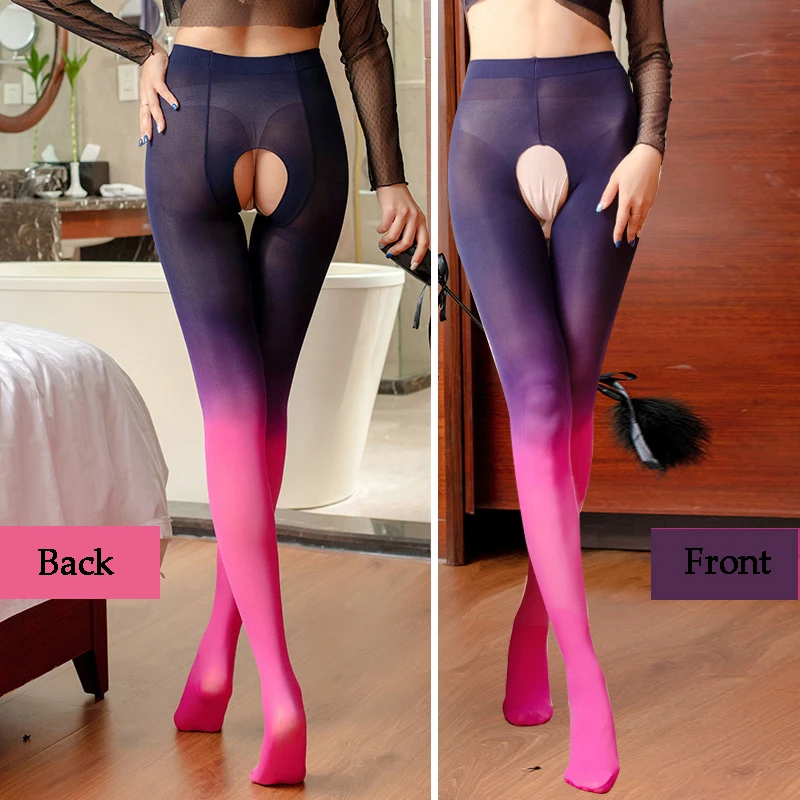 80D Autumn Winter Women Trendy Velvet Tights Gradient Color Open Crotch Stockings Sexy Socks Opaque Pantyhose Hosiery