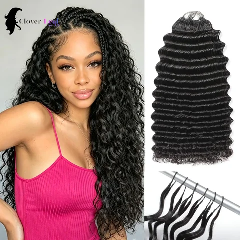 60g-300g Knotless Pre-Separated Deep Wave Crochet Human Hair 100% Miracle Knots Hair Burmese Deep Curly Crochet Human Hair Reusable Deep Wave Human Hair Crochet Miracle Knots Feathered Human Crochet Hair Extensions 60g/pcs Natural Black Color