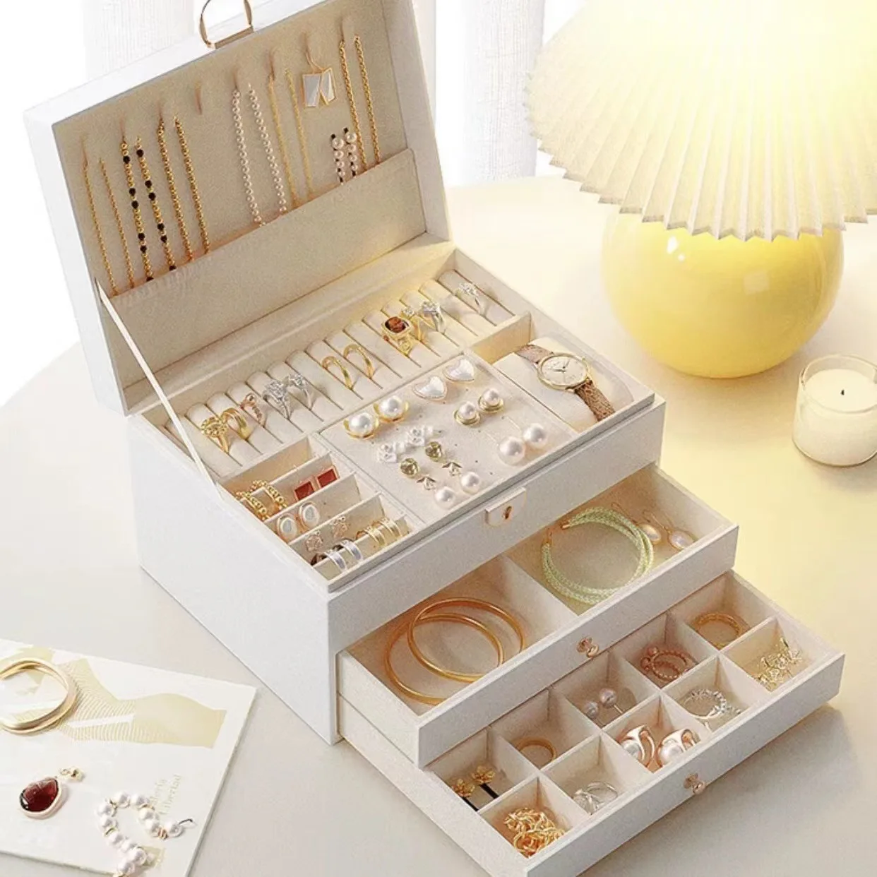 Large Capacity Multi Layer Jewelry Organizer Box PU Leather Storage for Earrings Rings Necklaces Home Use for All Jewelry Types view 3