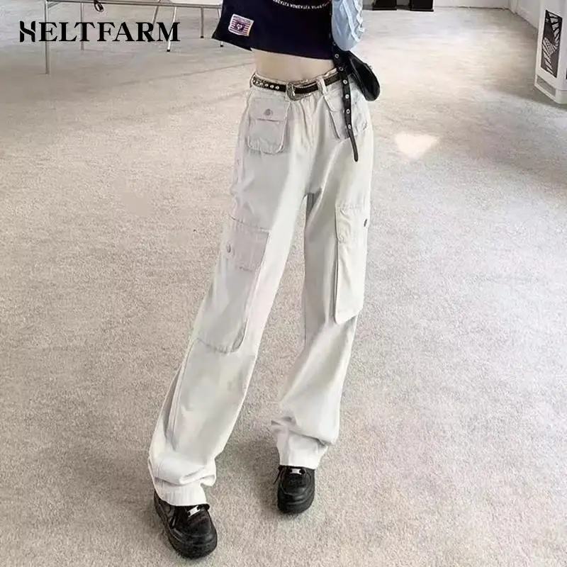 

Retro Multi-Pocket High Street Baggy High-Waisted Cargo Jeans Women Y2k Korean Fashion Bottom