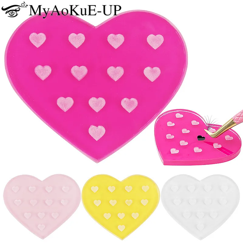 1pcs Heart Glass Gasket False Eyelash Stand Glue Holder Pad Eyelashes Extension Adhesive Pallet Paste Glue Pad Makeup Tool