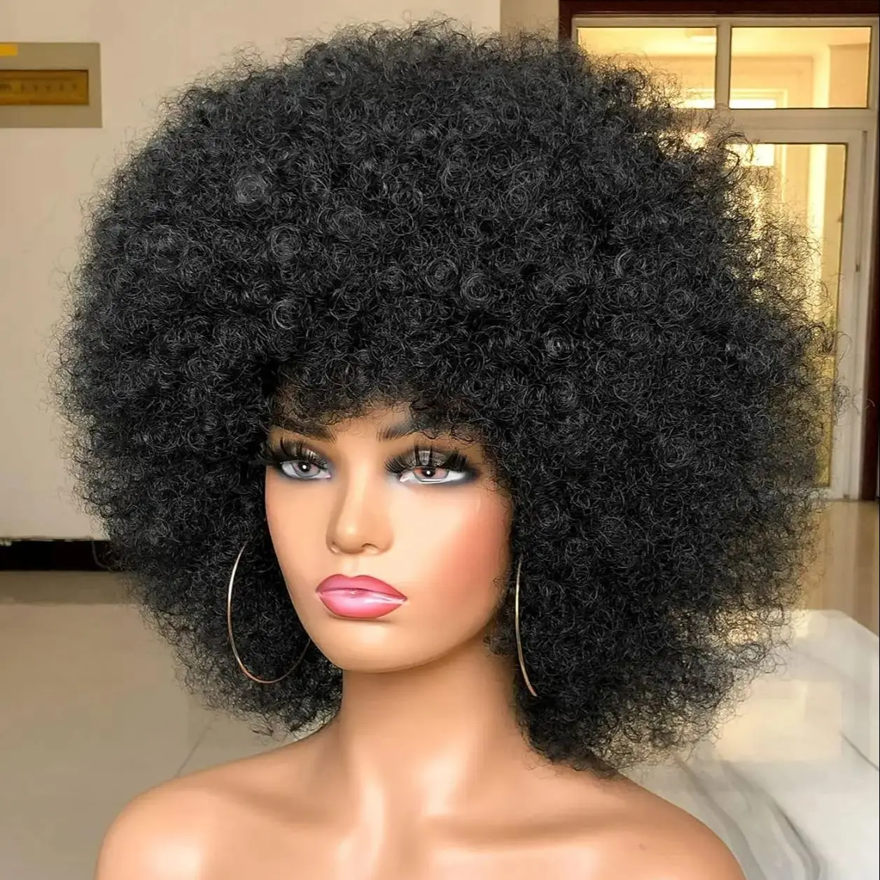 70s Blonde Afro Synthetic Wigs for Black Women Beige Blonde Curly Afro Wigs Natural Looking Large Bouncy Afro Wigs for Women