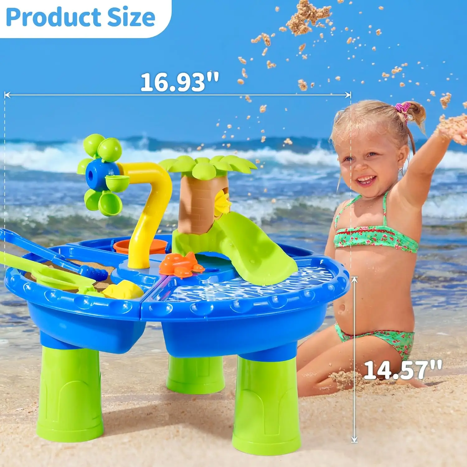 Sandbox da tavolo ad acqua per bambini gioco sensoriale all'aperto con giocattoli di sabbia e piscina Splash, perfetto per l'attività estiva dei più piccoli