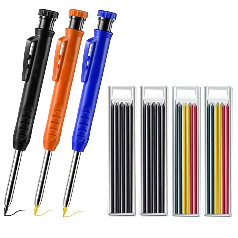 5/7Pcs Solide Zimmermann Bleistift Set Holzbearbeitung Werkzeuge Mechanische Bleistift Set Bau Carpenter Marker 3 Farben Refill Glasritzrades