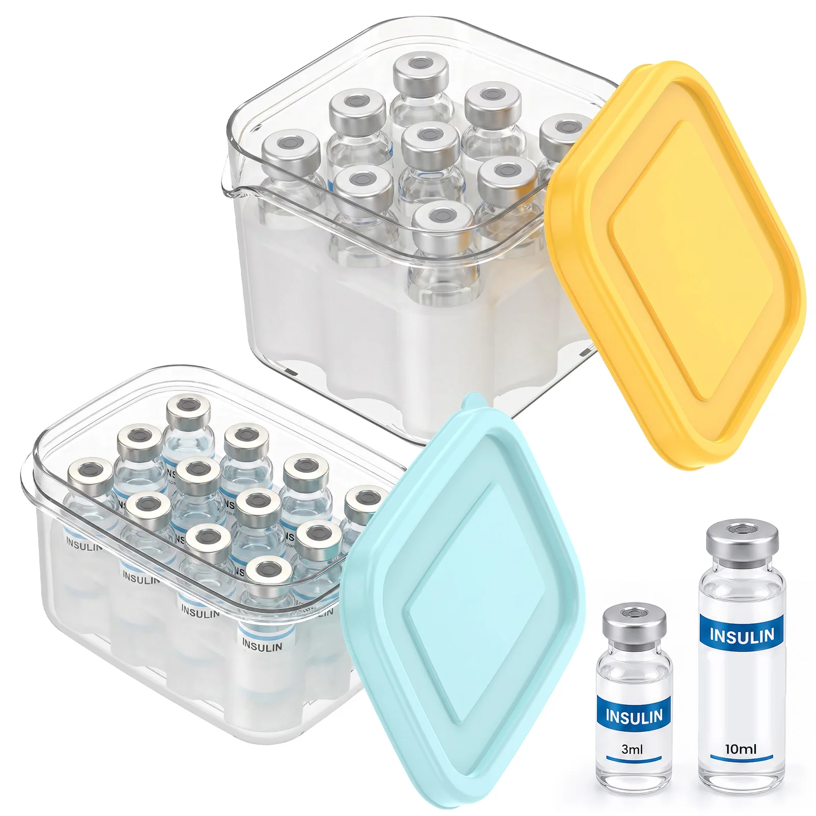 2Pcs Insulin Vial Storage Case for Fridge 9/12 Slot Portable Peptide Bottles Organizer Box Diabetic Travel Storage Accessory