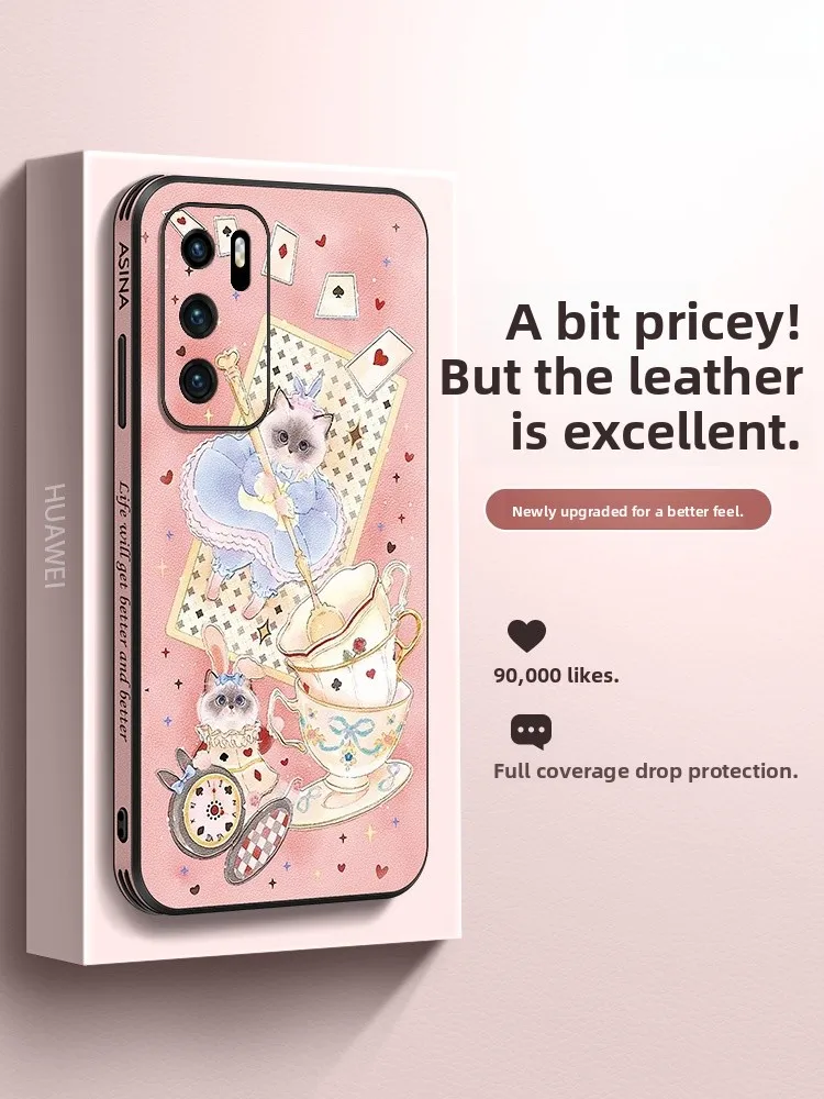 

Sakura Doll Full Cover P50 pro Phone Case Women's Style Leather Simulation Protective for P40 P40 pro P50E P30