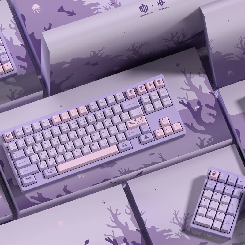 MOMOKA Sangonomiya Kokomi Theme Keycap Set Purple Cherry PBT Dy-sublimation Keycaps Mechanical Keyboard Accessories Gamer Gifts