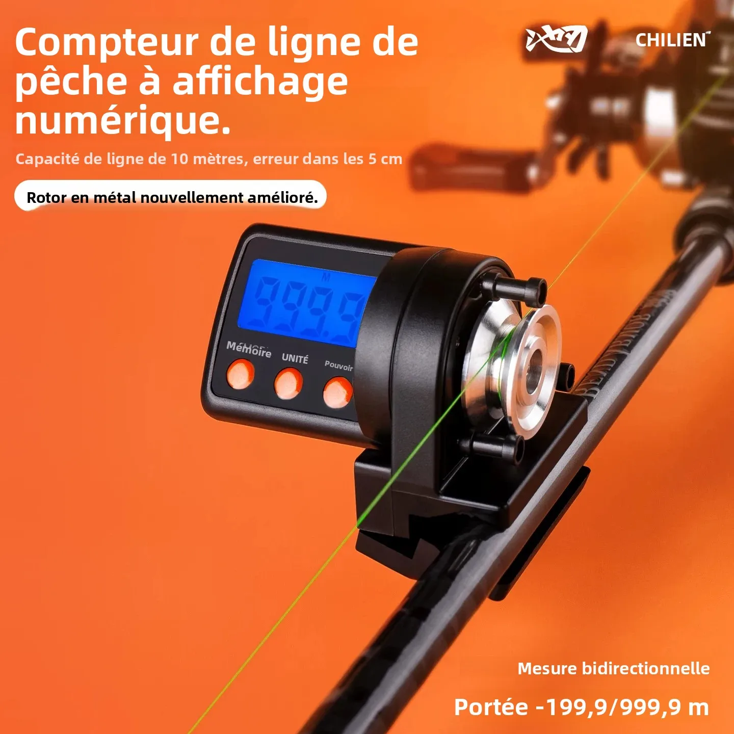 Compteur de ligne de pêche électronique pour enfants + enrouleur de ligne peut comptage bidirectionnel Compatible avec les moulinets Baitcasting, les moulinets de filature